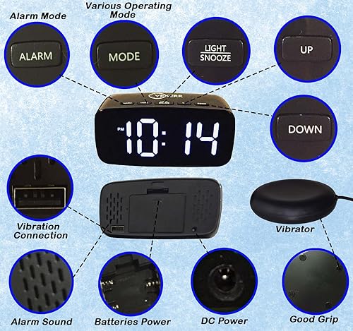 Miniatura 4 de Reloj despertador ruidoso con agitador de cama, despertador vibratorio para personas que duermen pesadas, reloj despertador digital multifuncional,