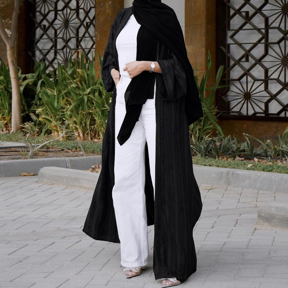 Front Open Abayas for Women Muslim with Hijab Scarf Islamic Prayer Clothes Long Sleeve Muslim Cardigan Dress Dubai Cardi Robe - Image 4