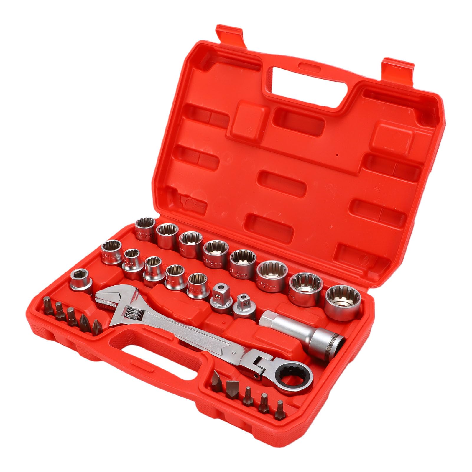 YWBL-WH Set di Bussole Passanti, Chiave a Cricchetto Reversibile da 19 Mm con Bussole Scanalate Metriche da 10 a 24 Mm, modalità a Cricchetto 2 in 1, per Serrare e Allentare Dadi