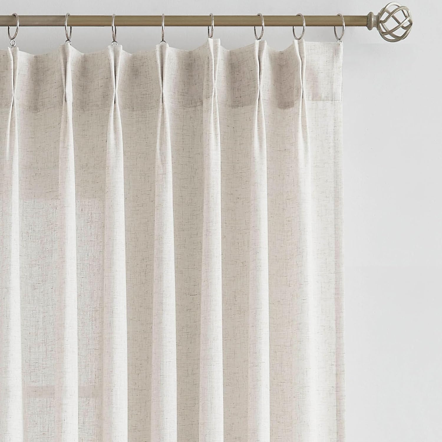 Vision Home Natural Pinch Pleated Semi Sheer Curtains Textured Linen Blended Light Filtering Window Curtains for Living Room Bedroom Pinch Pleat Drapes with Hooks 2 Panels 42" Wx63 L 42"x63"x2 Natural/Pinch
