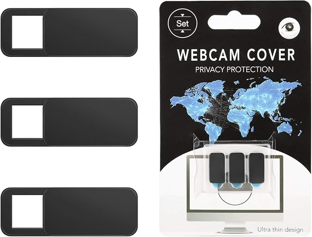 MoKo Webcam Cover, 3 Pack Ultra Slim Sliding Web Camera Cover with Strong Adhesive, Protect Your Security & Privacy, Fits Laptop, Desktop, PC, iMac, Macboook, iPad, Smartphone and More - Black
