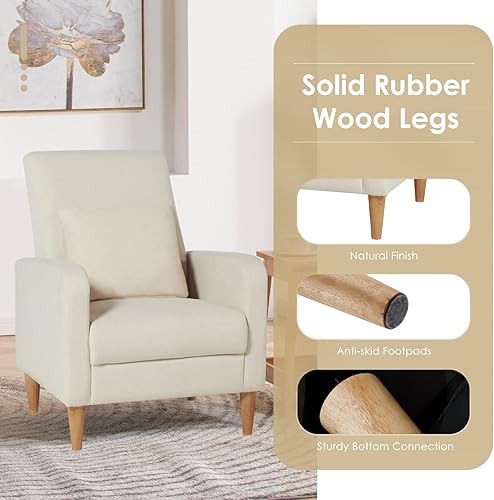 Miniatura 97 de COLAMY - Sillón moderno con cojín para sala de estar, sofá individual y auxiliar para ocio y lectura, tapizado en tela con patas de madera, color