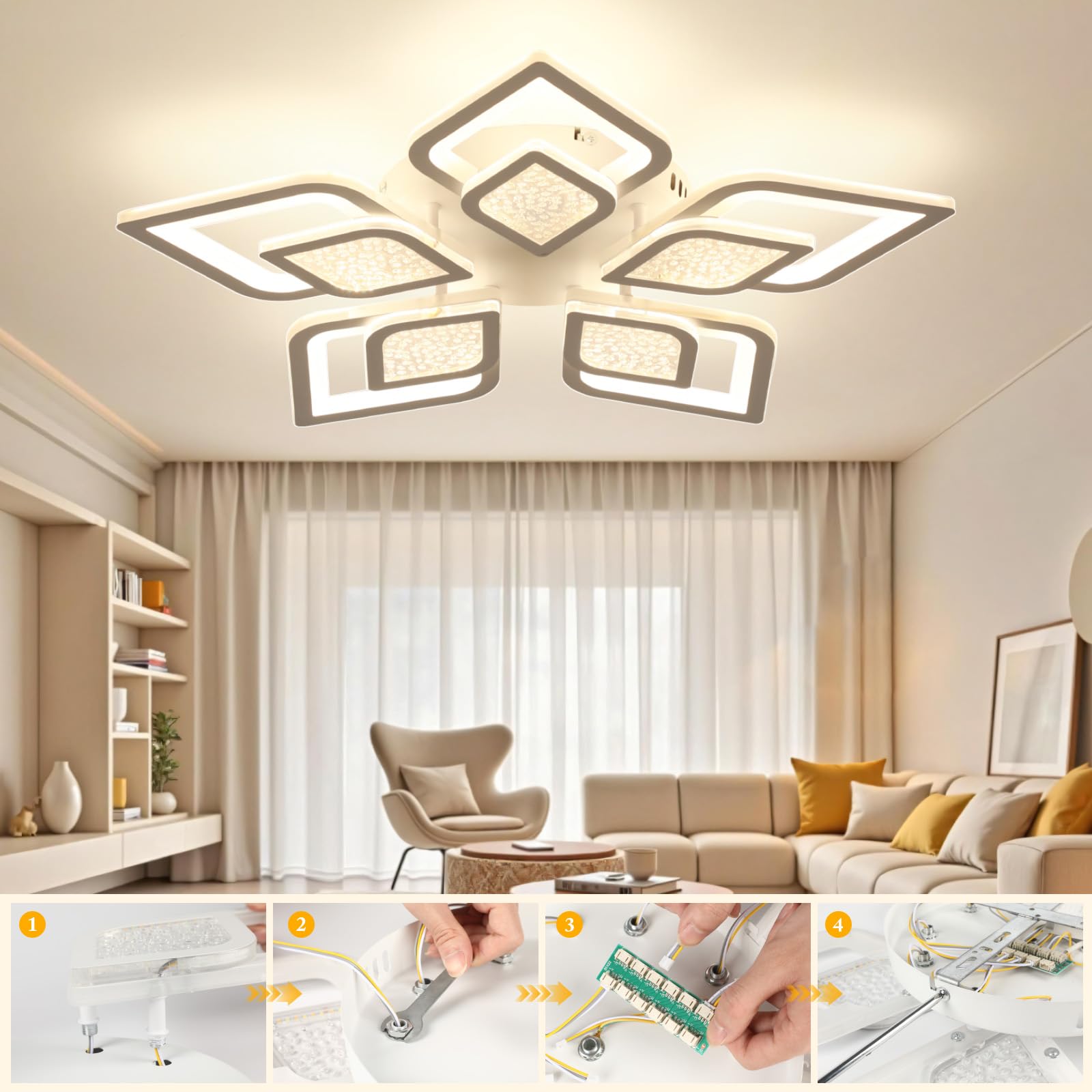 EASY EAGLE Lampara Techo Regulable: Plafon Led Techo Moderno con Mando a Distancia y APP 3000K-6500K, Luz de Techo para Salon Dormitorio Moderno, 48W 4800LM 61CM
