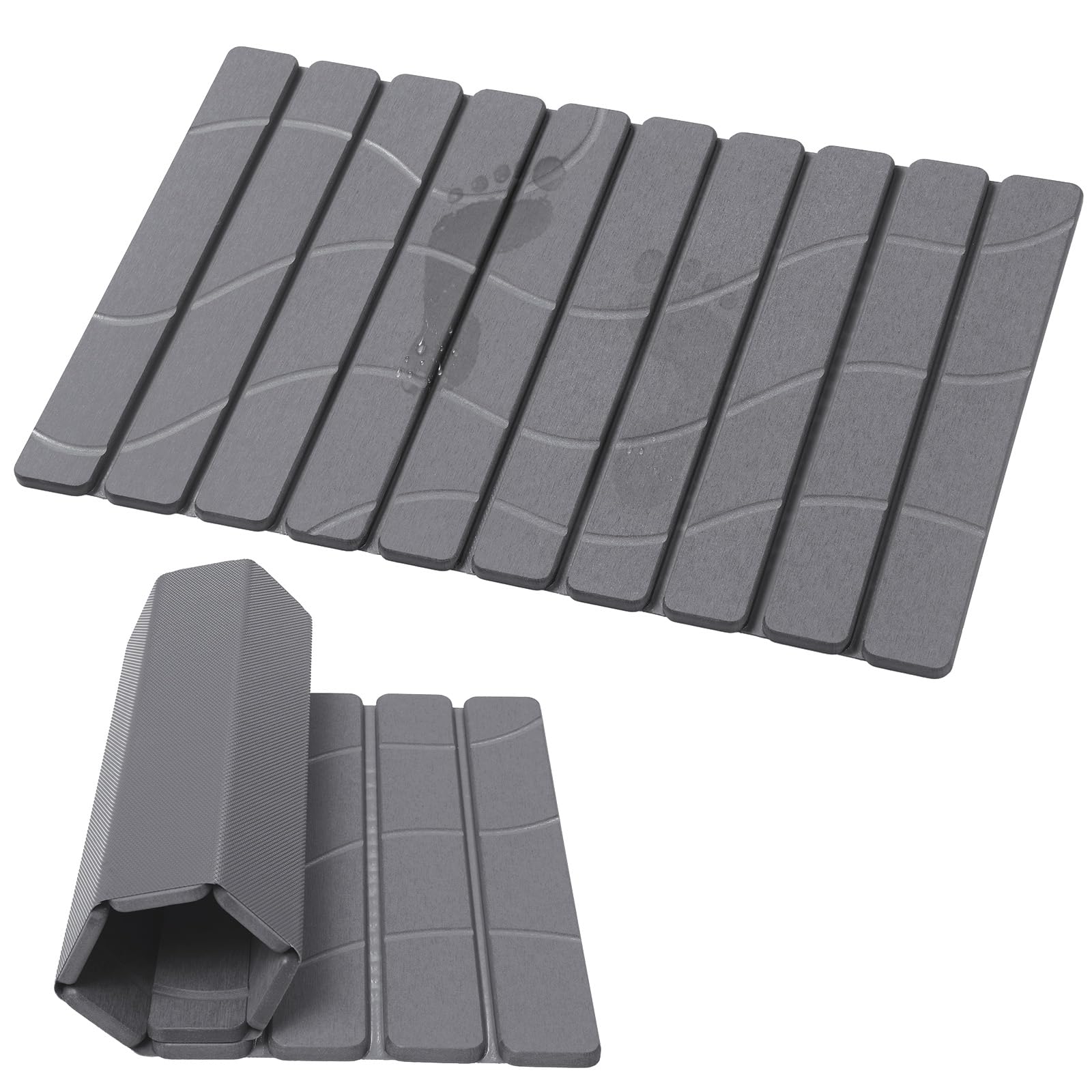 Photo 1 of *** USED***Linidcoud Foldable Stone Bath Mat, Non Slip Large Diatomaceous Shower Mat, Super Absorbent Quick Drying Stone Mat for Bathroom Kitchen Floor Counter Sink,Easy to Clean & Store (24" x 16" Dark Gray)