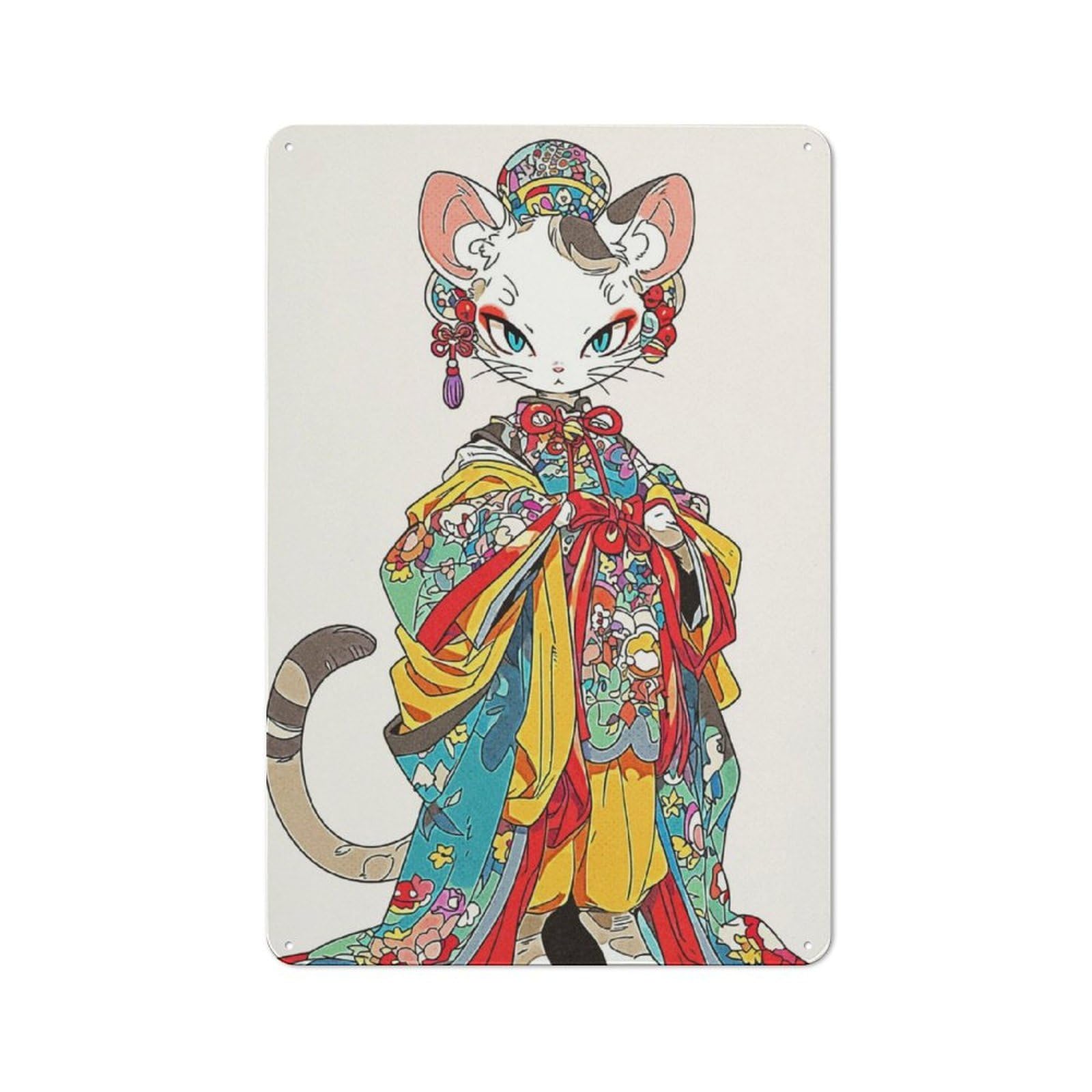 Junmoney Cat Geisha Vintage Vintage Tin Sign 30X20cm Featuring Cafe Wall Decor For Coffee Bar, Kitchen, Bistro Or Tea Corner