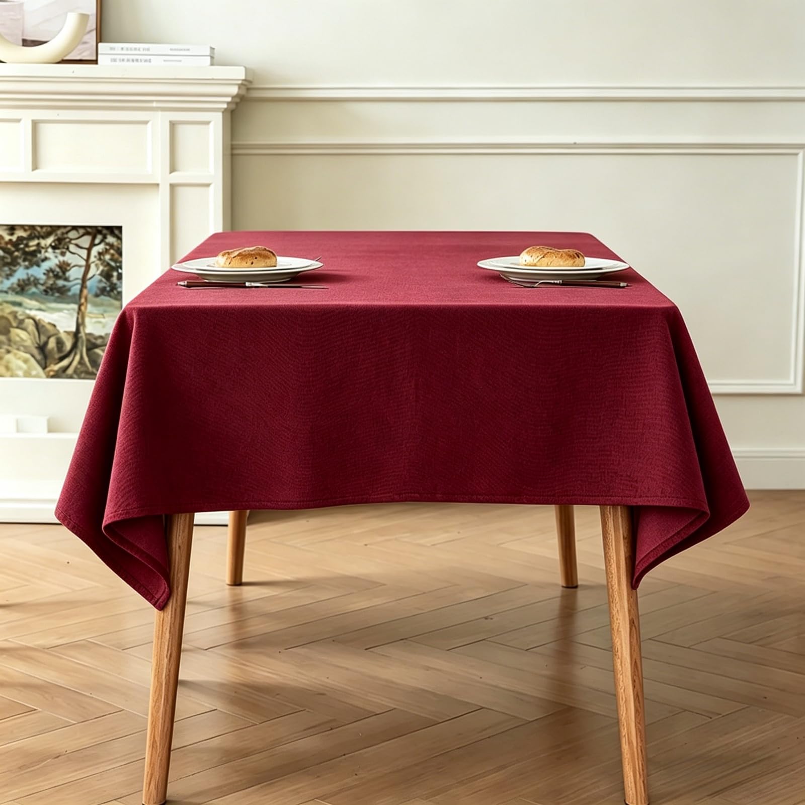Mantel Rectangular Lino 115 x 190 cm Antimanchas Lavable, Impermeable Manchas Mantel Durabilidad y Fácil Limpieza para Comedor, Cocina, Cumpleaños, Festivos, Fiesta, Picnic, Vino Tinto