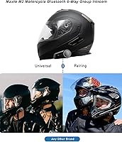 Vista 5 de Auriculares Bluetooth para motocicleta, MaxTo M2, casco de motocicleta Bluetooth5.0, 6 vías 3280 pies, sistema de comunicación de intercomunicación