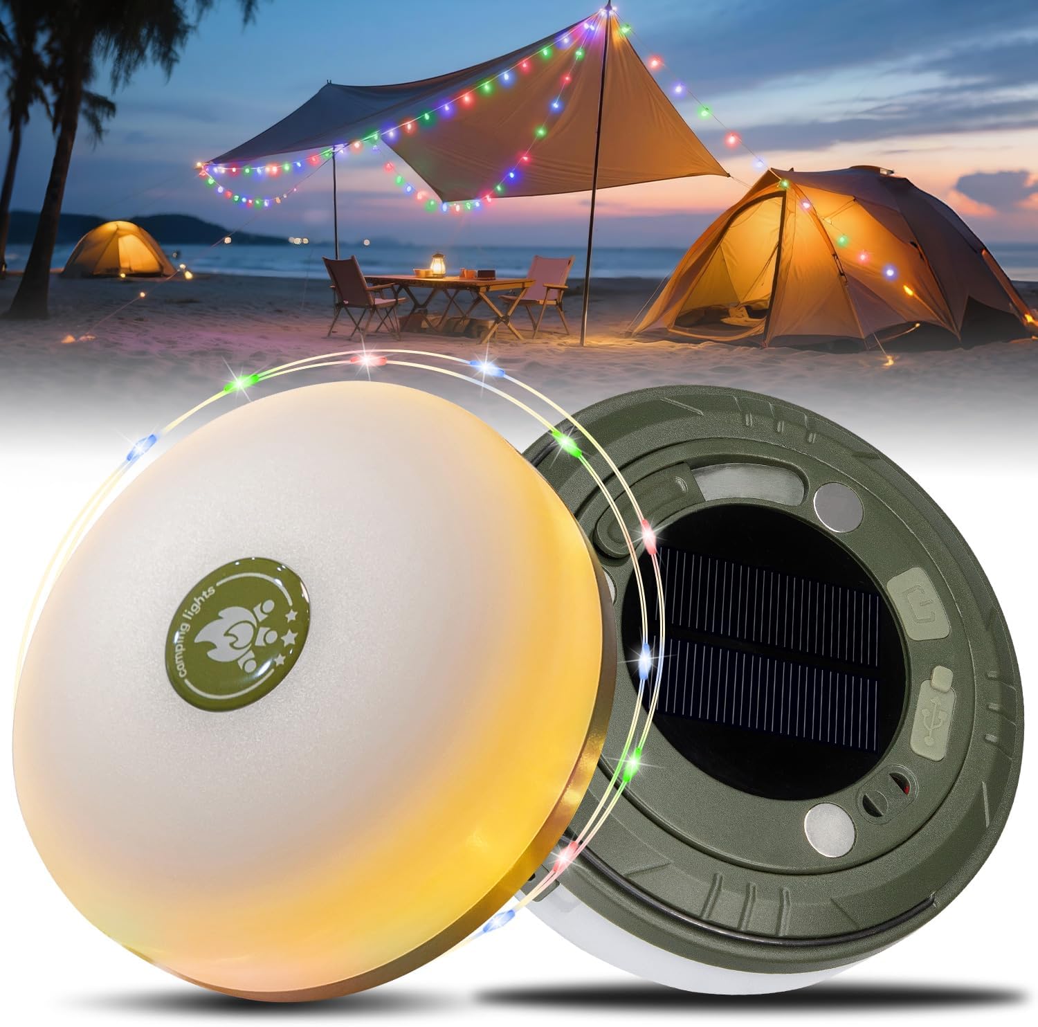 2-in-1 Photo voltaic Tenting Lights String: 5 Modes IP65 Waterproof – 1200mAh Battery USB/Photo voltaic Charging for Outside Tents RV Mountain climbing – Yard Celebration Decor – 29.52ft