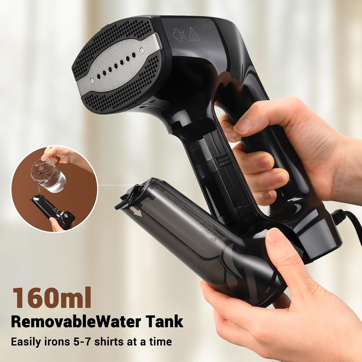 Vacuum Steamer for Clothes, 3200Pa Suction Handheld Clothes Steamer, Dual Mode, LED Display, Portable Travel Steamers for Clothes, Steaming & Ironing 2 In 1, 160ml Water Tank (for 110-120V) - Black