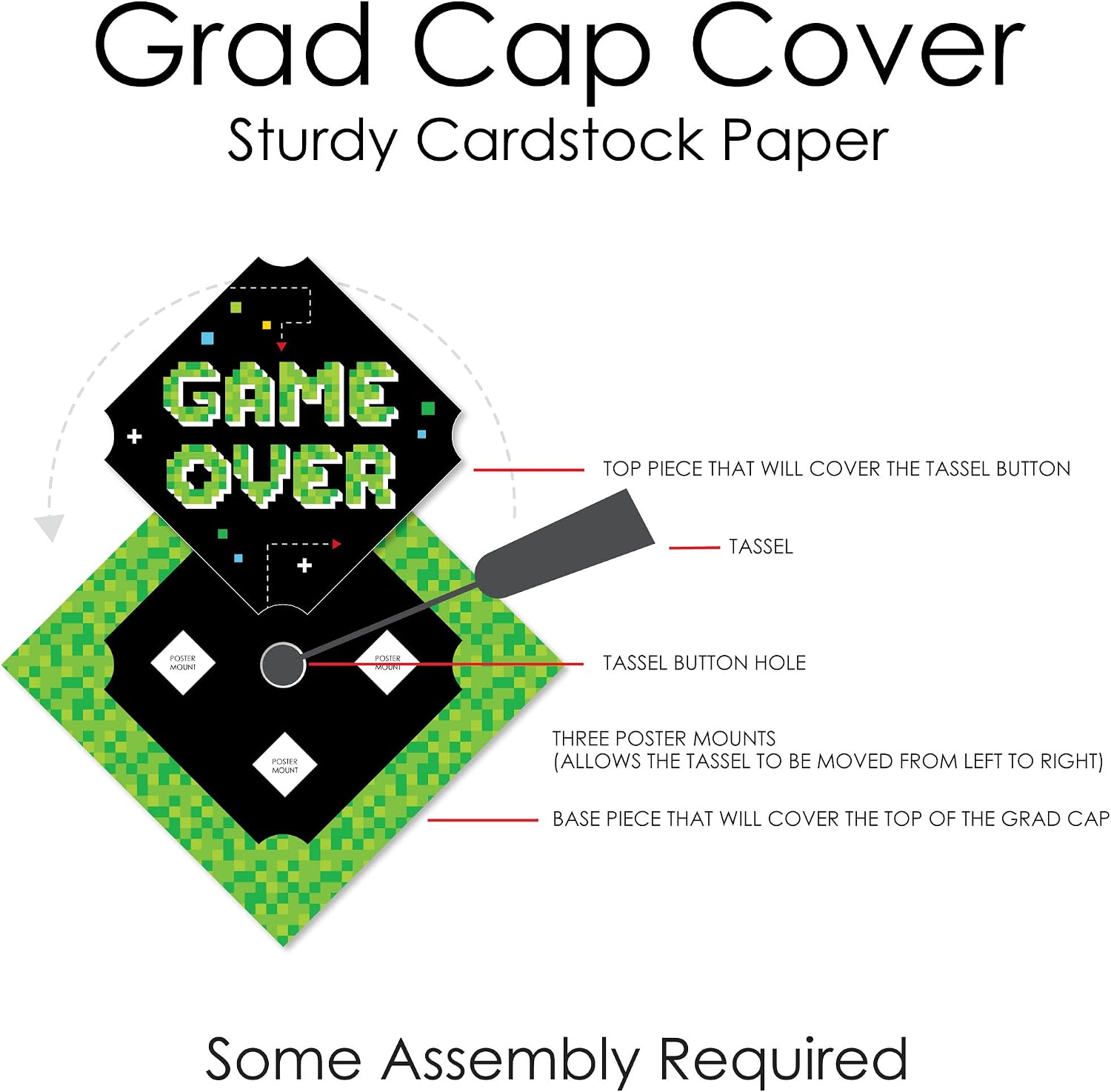 Big Dot of Happiness Game Over - Video Game Graduation Cap Decorations Kit - Grad Cap Cover