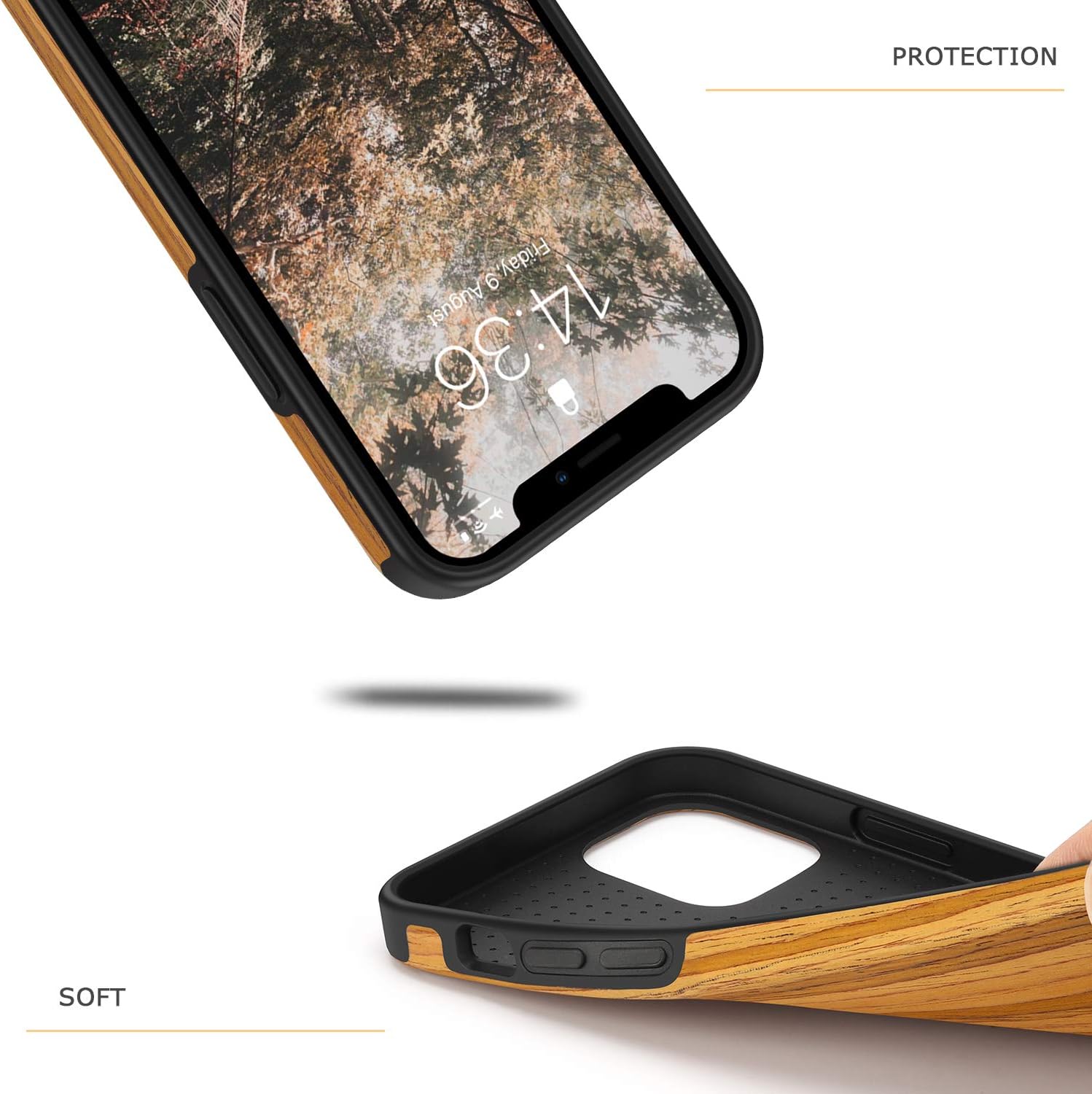 Tasikar Compatible with iPhone 12 Pro Max Case Easy Grip with Wood Grain Design Slim Hybrid Case (Teak) - Image 6