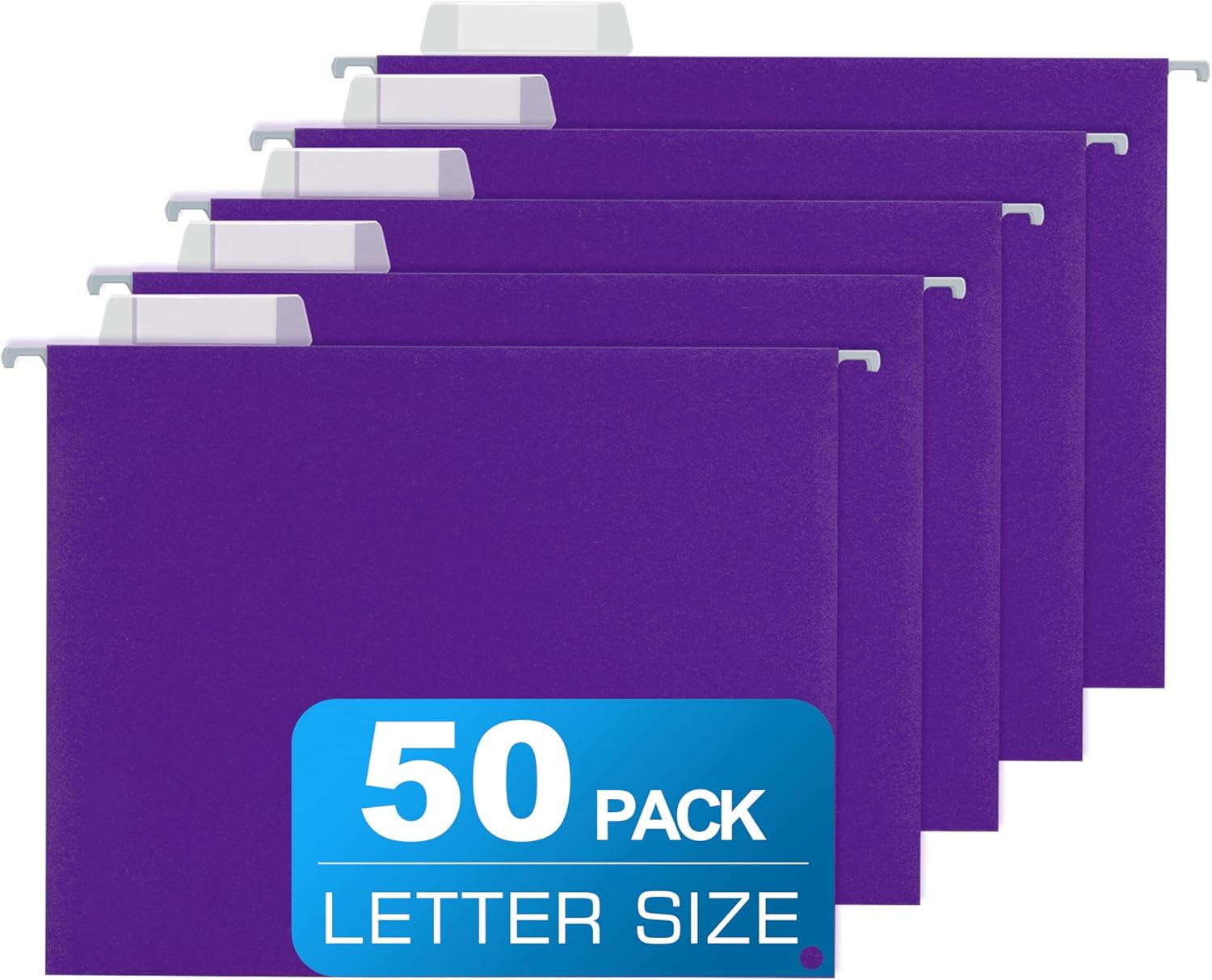 50 Packs Hanging File Folders with 1/5-cut Tab,Letter Size File Folders Purple for Filing Cabinet,Ideal Office,School Classroom Supplies