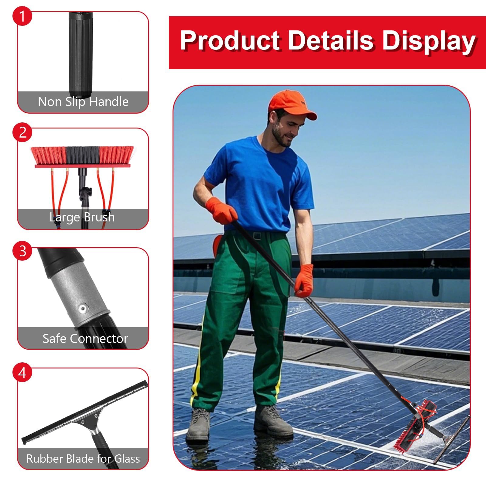 Cepillo/Escoba Limpiador Extensible 3.6-10.8 m con Agua a Presión - Limpiador de Ventanas, Paredes y Coches, Palo Telescopico, Limpia Placas y Paneles Solares, Hidrolimpiadora(12FT/3.6M)