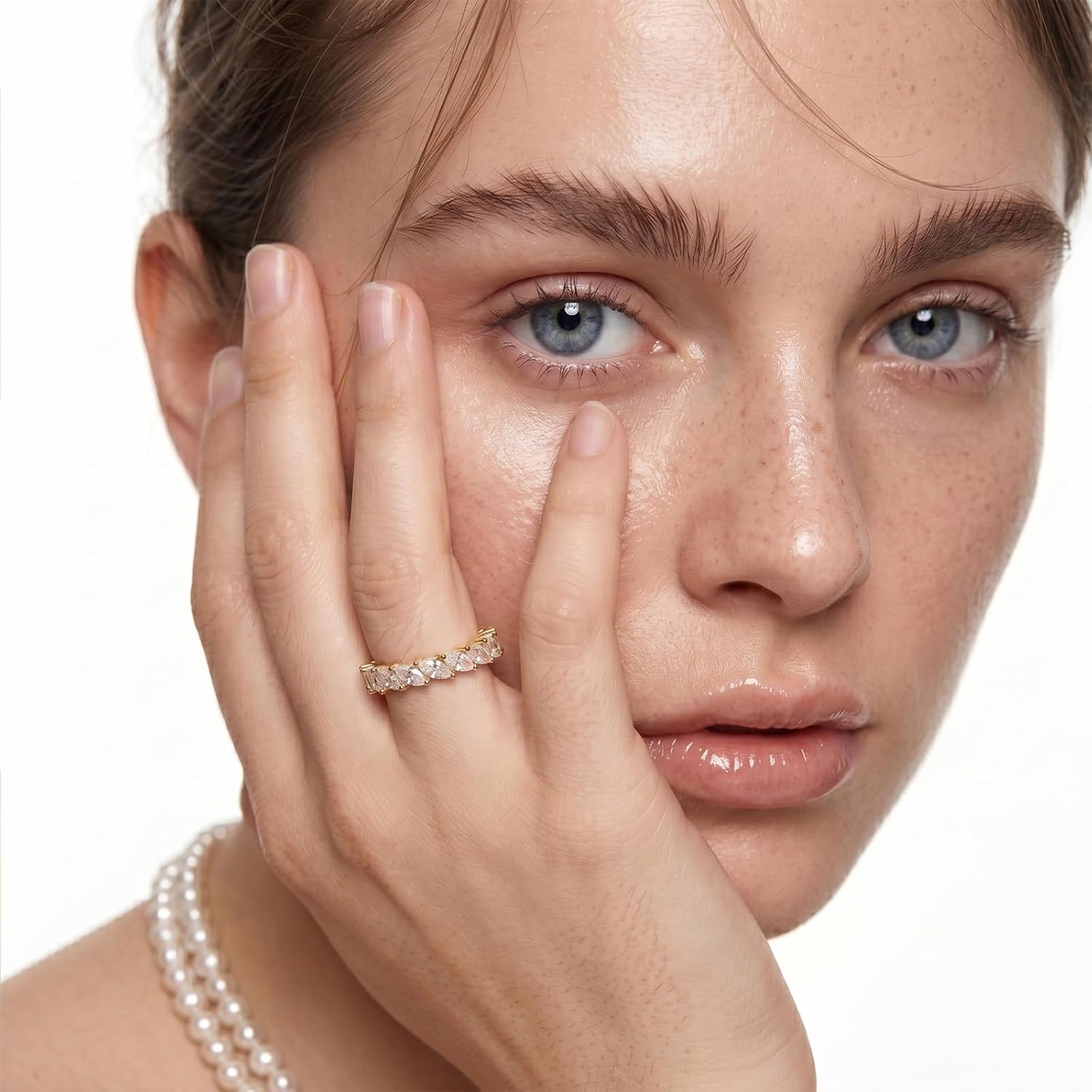 Gold Plated Marquise Eternity Bands for Women Marquise Oval Cubic Zirconia Engagement Womens Wedding Rings Bridal Promise Eternity Stackable Fashion Ring Size 4-9