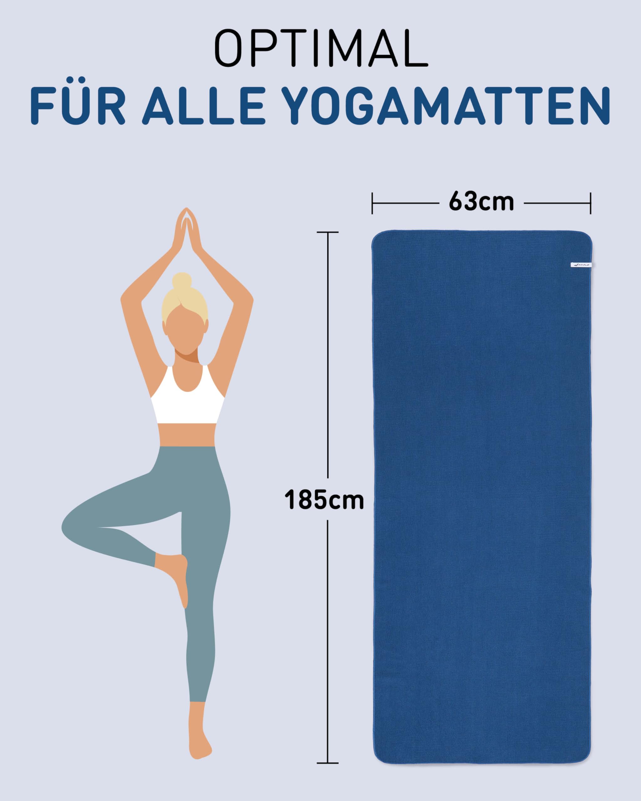 Fit-Flip Yoga Handtuch rutschfest als hygienische Auflage zum Sport | Deepblue, 185x63 cm, Mikrofaser Yogatuch, Yogamatte, für Fitness, Pilates Handtücher, Antirutsch mit Bodenhaftung, Hot Yoga