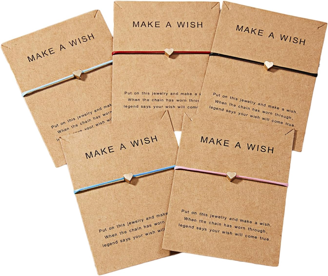 COLORFUL BLING 5Pcs/Pack Braided Star Bracelet with Wish Card Adjustable Heart Shaped Wrist Bangle for Women Friendship BFF Jewelry