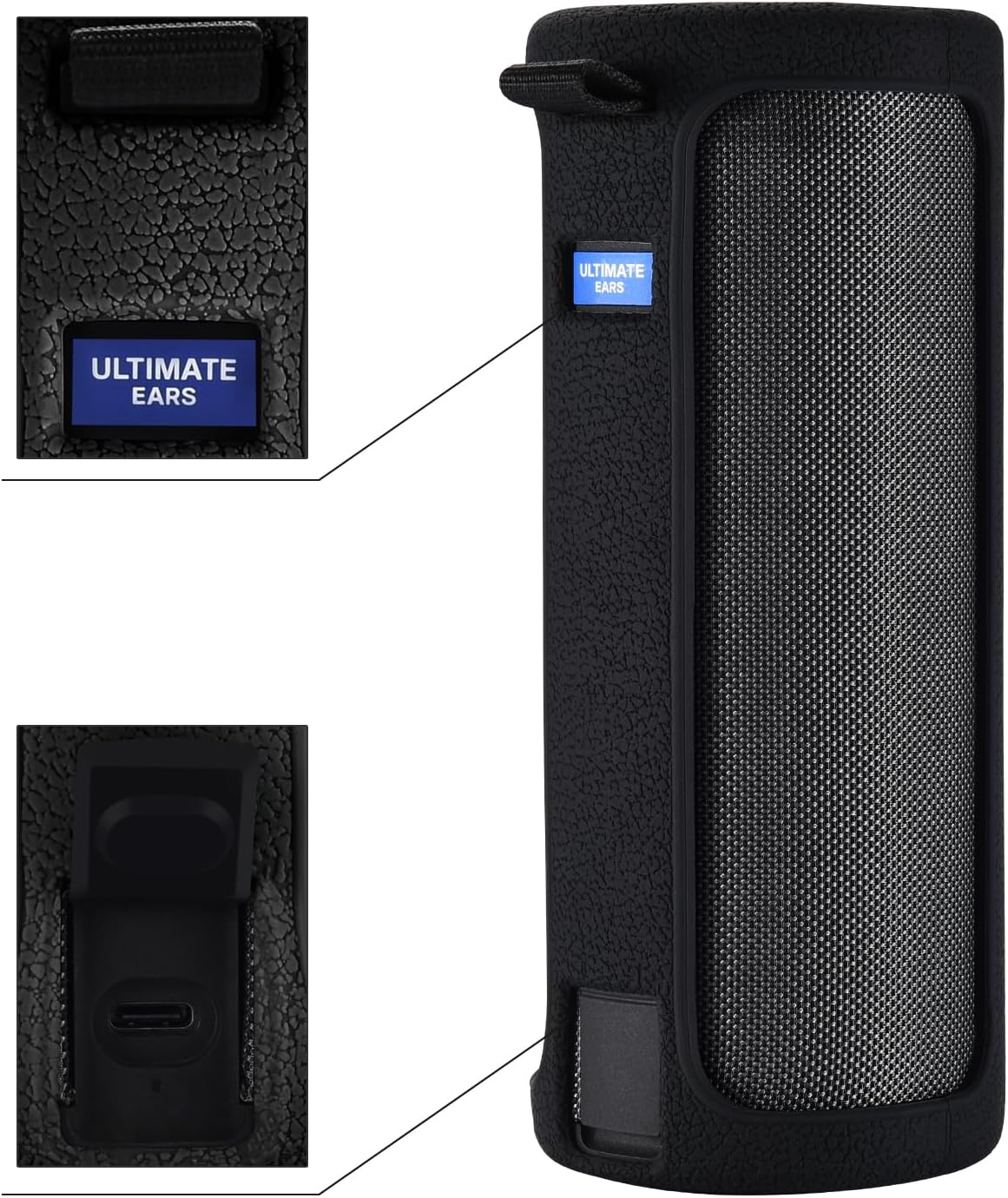 Protection Case for Ultimate Ears Boom 4, Silicone Case Cover for Ultimate Ears Boom 4 with Carabiner (Black) - Image 7