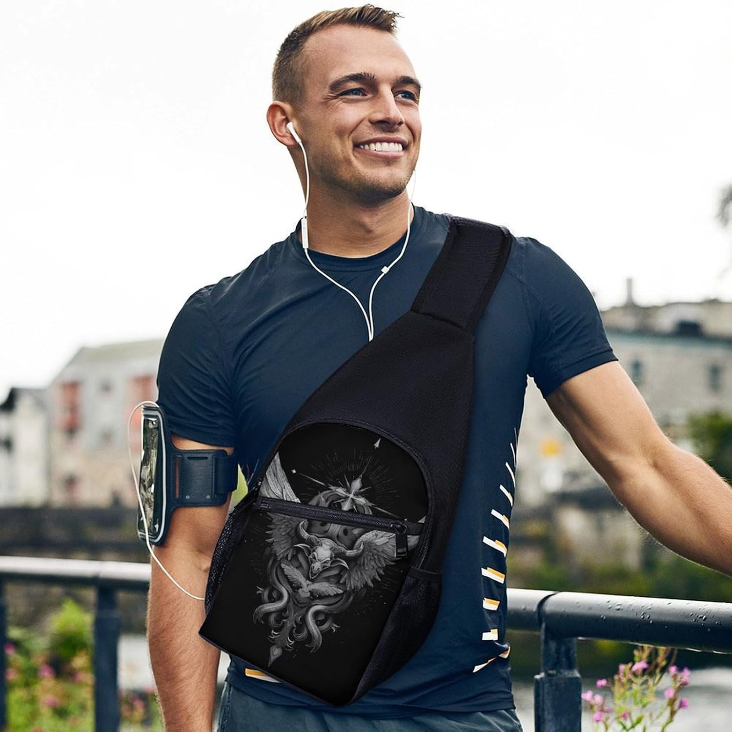 Baphomet Wing Inspired Crossbody Sling Backpack Chest Bag Daypack | unisex,trendy,with convertible and detachable shoulder strap,side pockets
