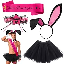 4 Piece Men's Hen Party Costume Set Bachelor Party Costume Accessories Wedding Decoration Tutu Men Rabbit Ears Headband Groom Garter Miss Groom Sash Valentine's Day Carnival