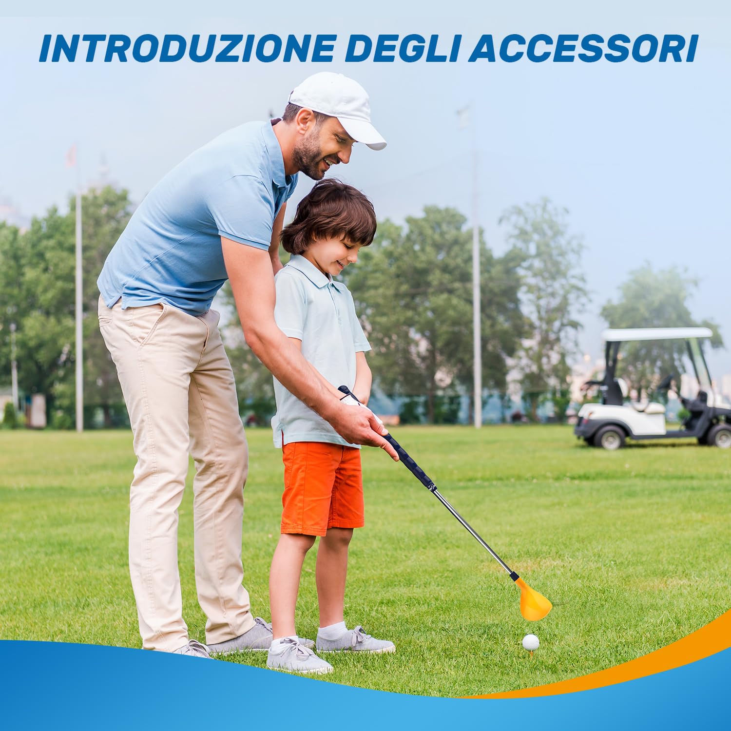 EagleStone Set da Golf Bambini 3-8 Anni con Lanciatore a Pedale, Mazza Regolabile, 15 Palline e Carrello. Giocattolo Sportivo da Interno ed Esterno per Bimbi e Bimbe