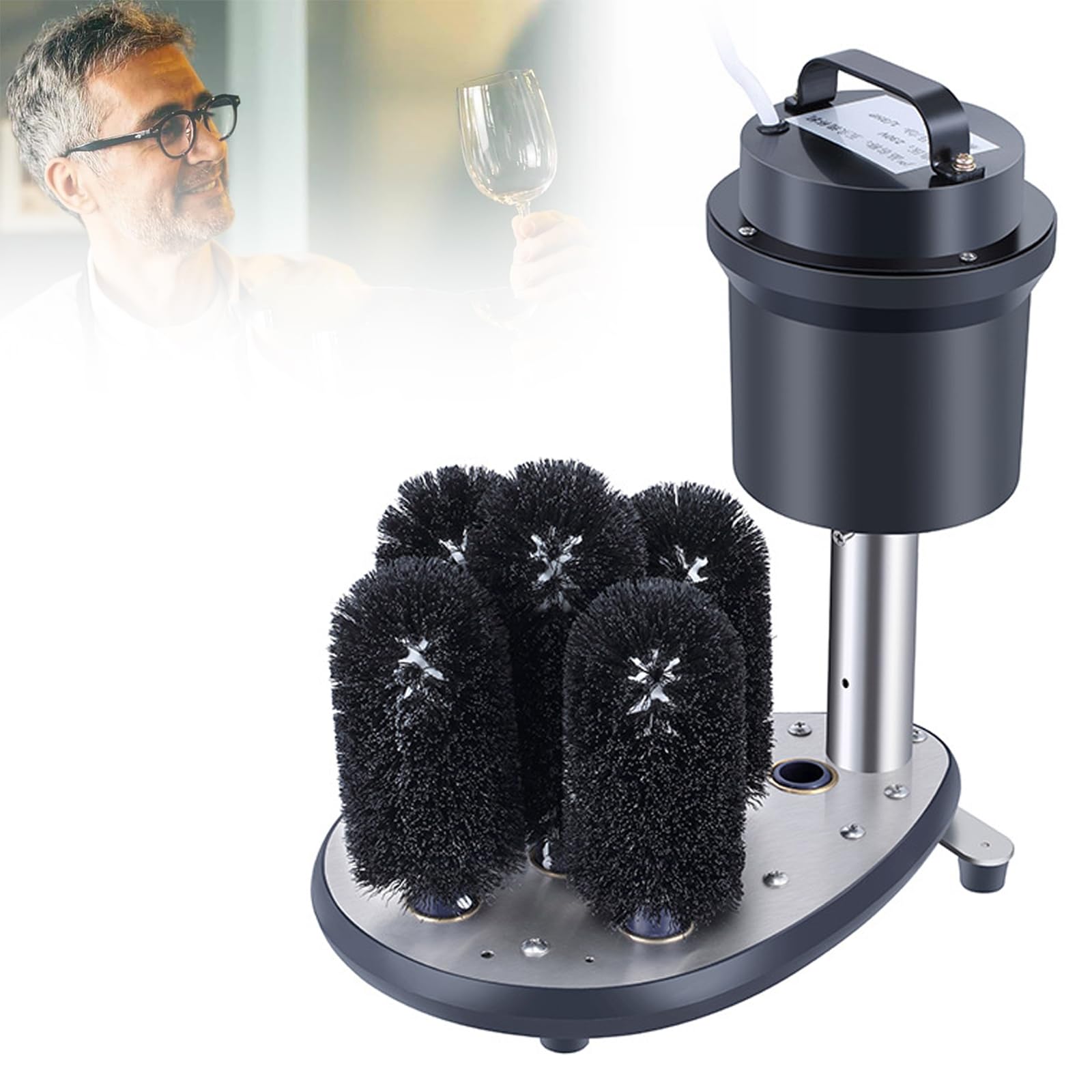 Pulidor automático de copas de vino, 600 tazas/hora, 5 cabezales de cepillo, limpieza sin ángulos muertos, totalmente sumergible para un fácil mantenimiento, ideal para uso comercial