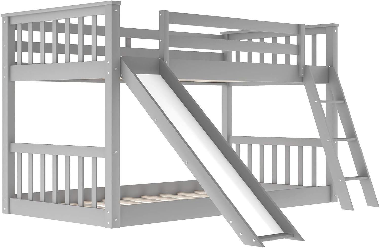 Harper & Bright Designs Bunk Bed with Slide for Kids, Low Profile Kids Bunk Bed Twin Over Twin Size with Angled Ladder, No Box Spring Needed (Grey (Bunk with Ladder))