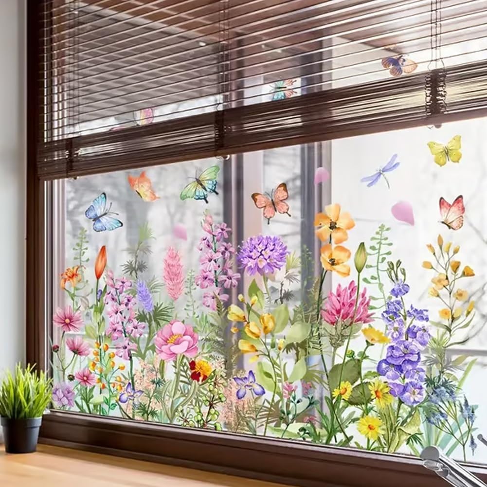Amazon.com: Orxiery Colorful Floral Bouquet Window Sticker, Floral ...