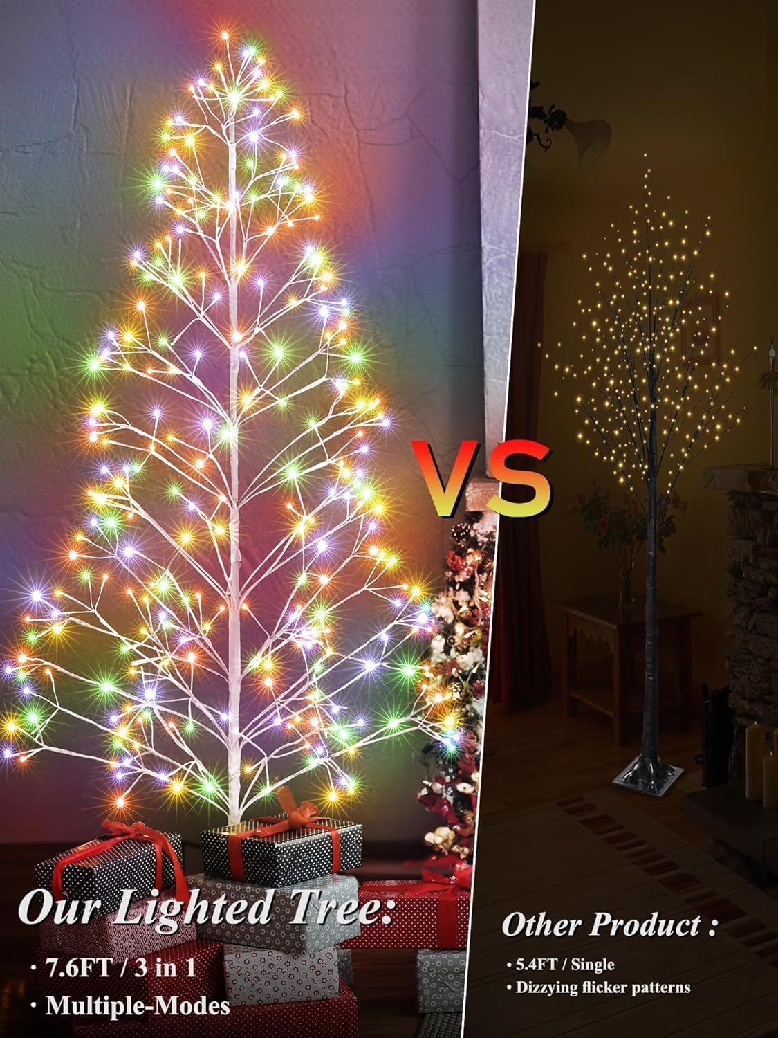 Joomer Christmas Tree with Lights,7.6FT 336 LED Birch Tree Color Changing Artificial Twig Lights with Remote Control Timer Outdoor for Christmas Decor (Warm White to Multicolor)