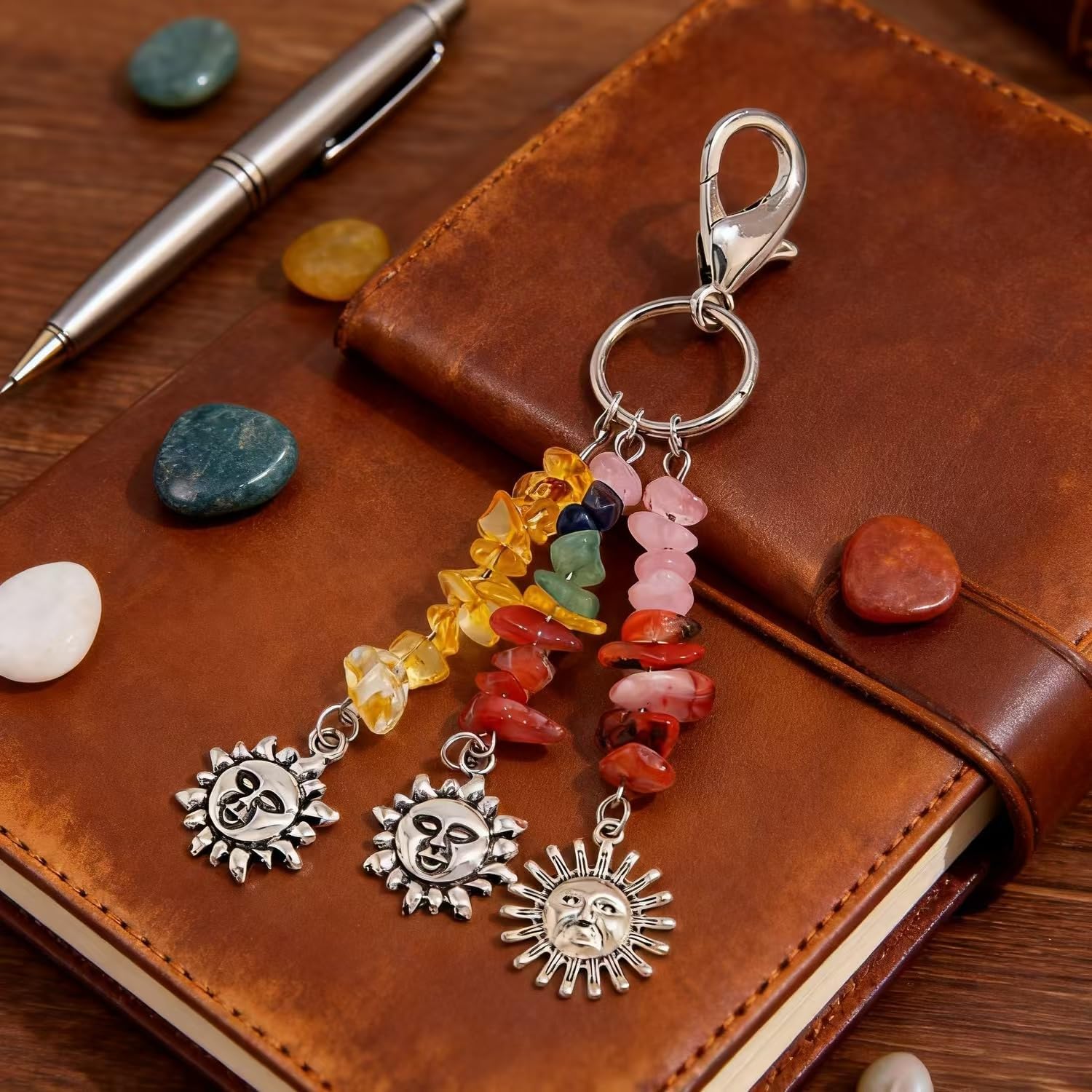 Bag Charms Colorful Star Beads Gemstone Keychain Charm, Y2K Aesthetic Purse Charm Purse Keychain for Handbag,Backpack Women,Men (sun) - Image 2