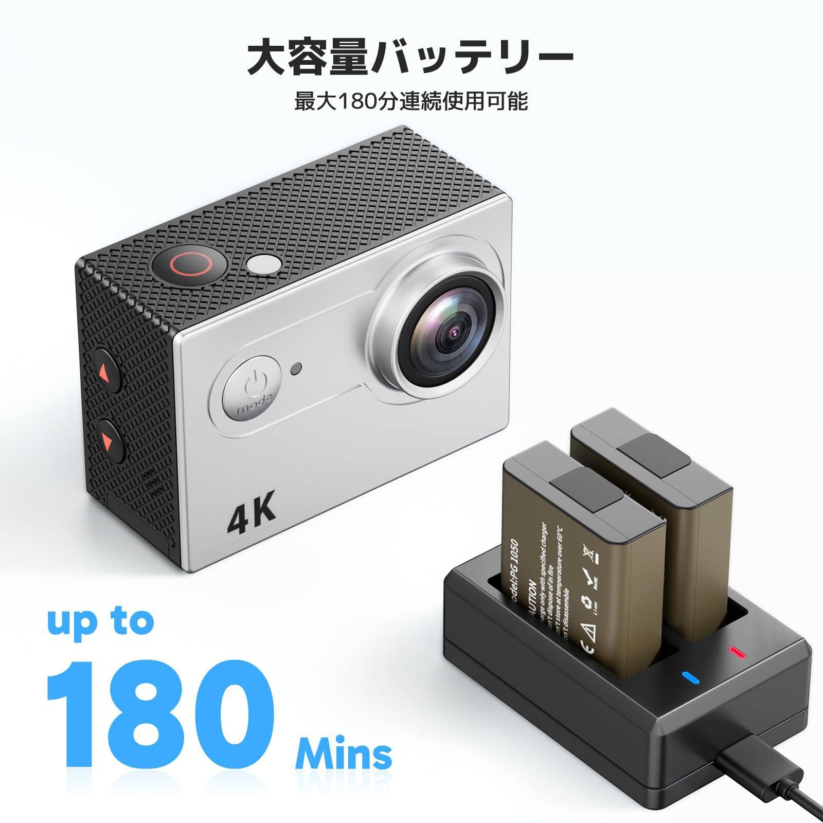 Amazon | アクションカメラ 4K30FPS 20MP 水中カメラ WiFi搭載 外部