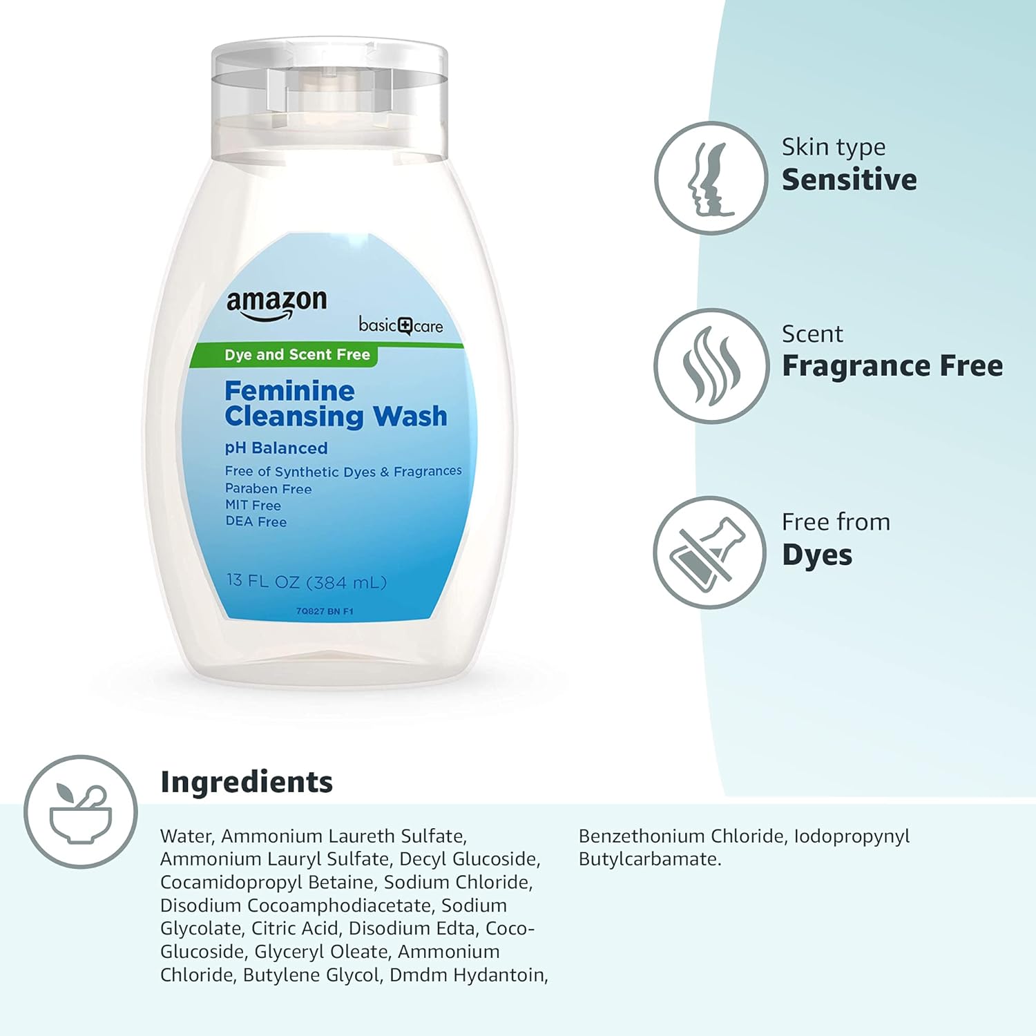  Basic Care Feminine Cleansing Wash, Dye & Scent Free, Hypoallergenic, Dermatologist & Gynecologist Tested, 13 Ounces : Health & Household