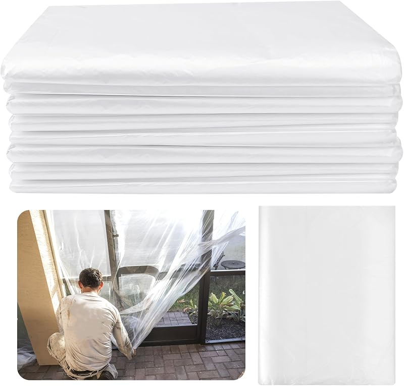 8 Pack Extra Large Plastic Drop Cloths for Painting Disposable Plastic Cover