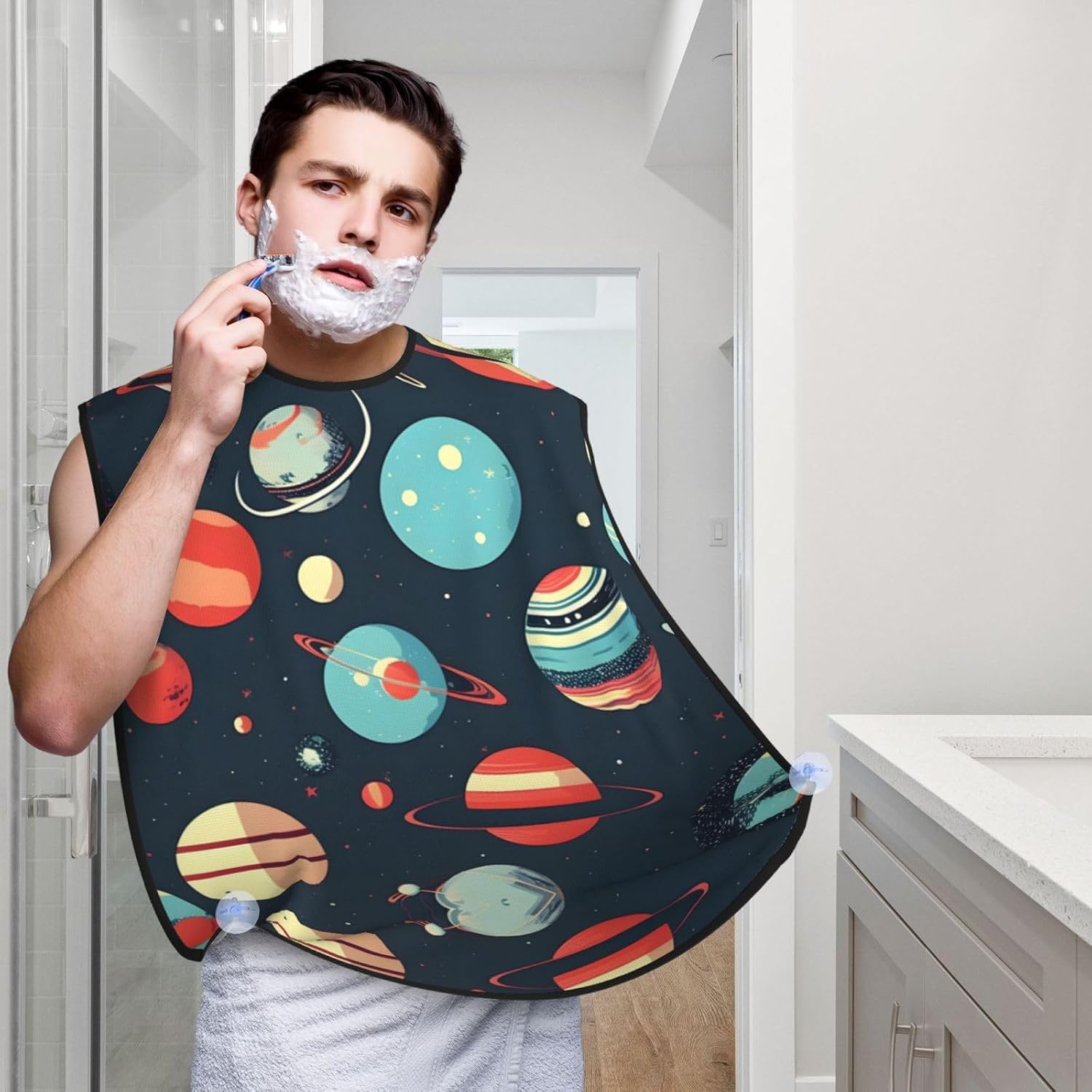 Outer Space Planet Print Beard Bib Apron For Men, Beard Hair Catcher For Men Shaving Trimming,Beard Cape Cloth