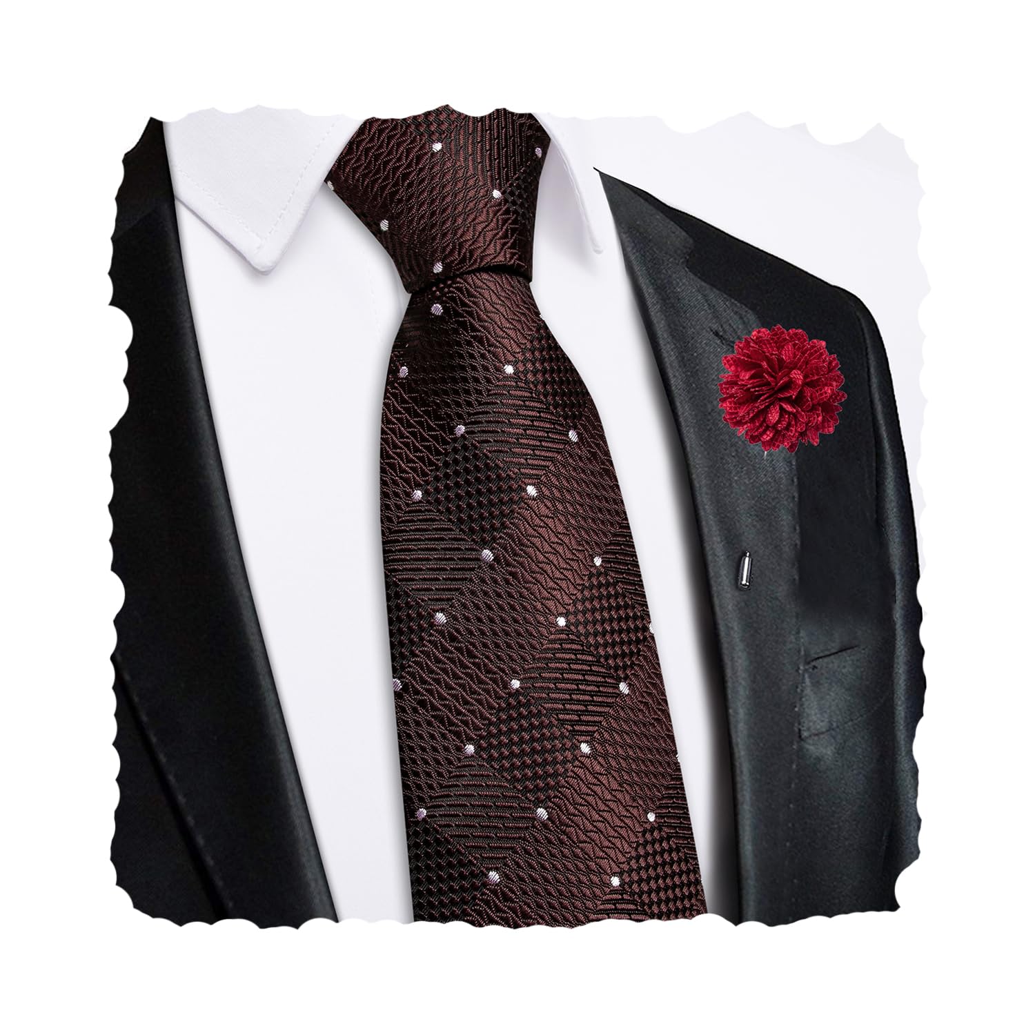 Hi-Tie Zipper Ties for Men Pre-tied Tie Set Lapel Pin Pocket Square and Cufflinks Formal Business Wedding Adjustable Necktie