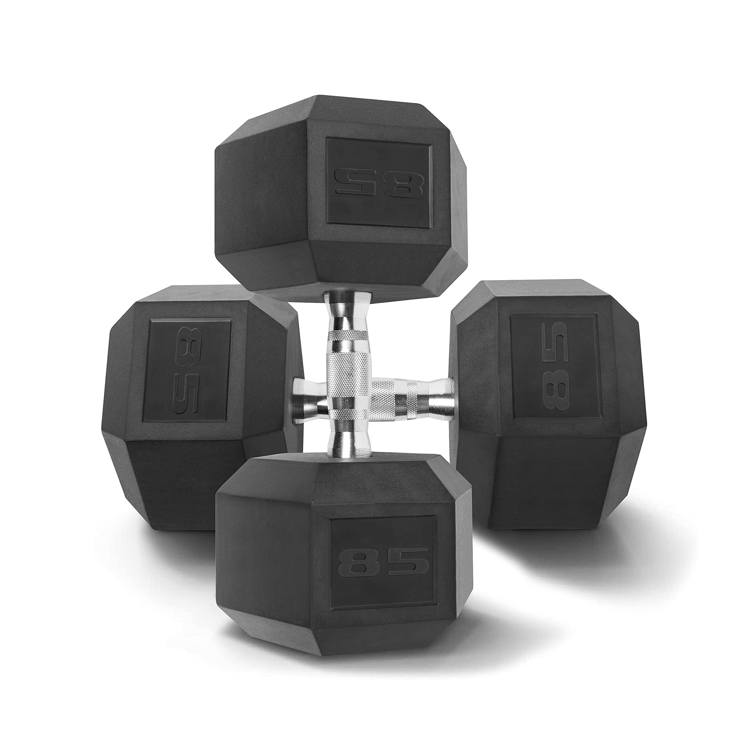 WF Athletic Supply Rubber Coated Solid Steel Cast-Iron Pair Dumbbells, Rubber Hex Dumbbells, Hex Weights Dumbbells for Muscle Toning, Full Body