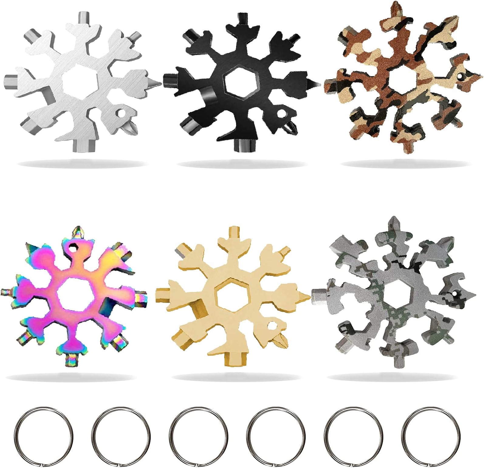 Ruin 18-in-1 Snowflake Multi-tool and 20-in-1 Snowflake Multi-tool ,6 Pack Portable Stainless Steel Snowflake Multitool for Outdoor Travel Camping Adventure Wrench Bottle Opener