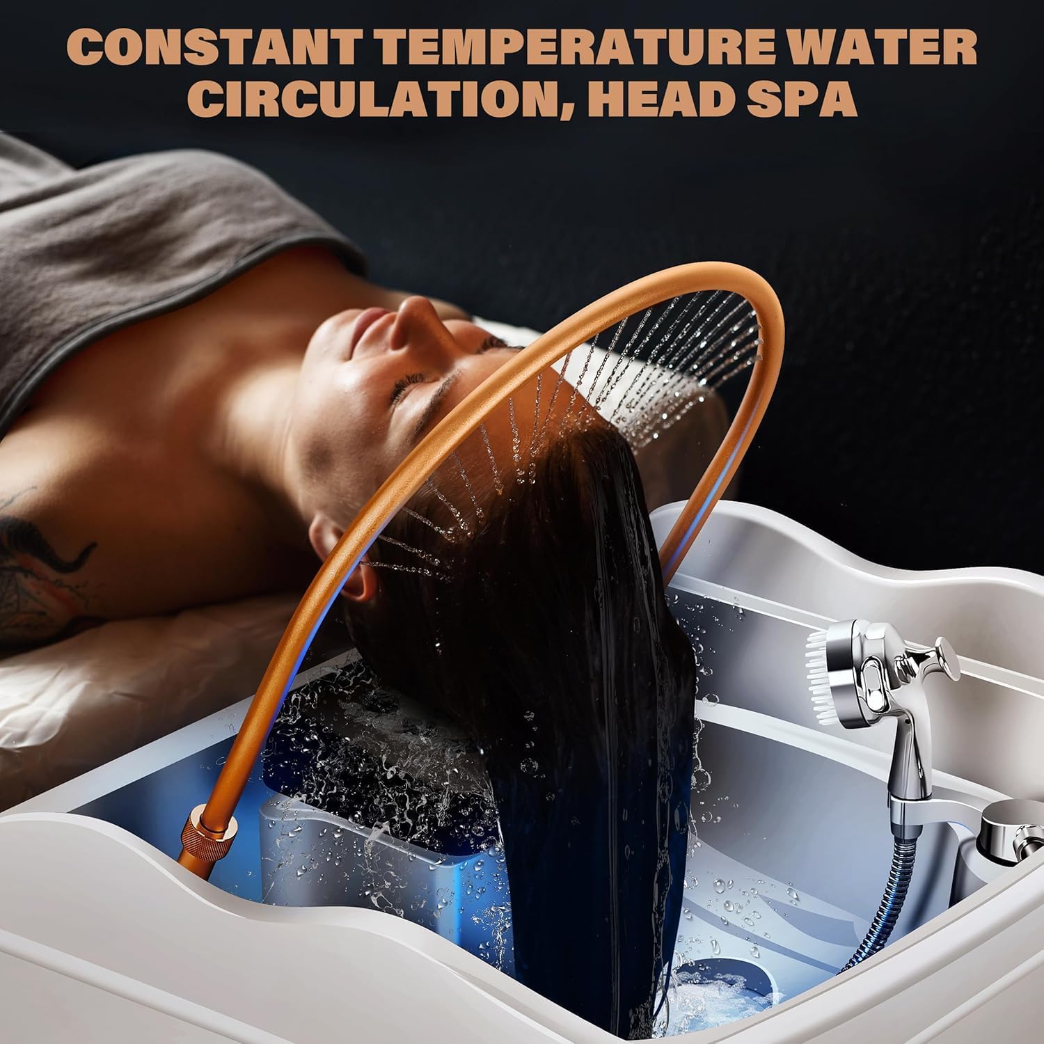 Japanese Head Spa Equipment with Light Therapy and Water Recirculation Waterfall for Home, Hair Salon & Beauty Massage Spa