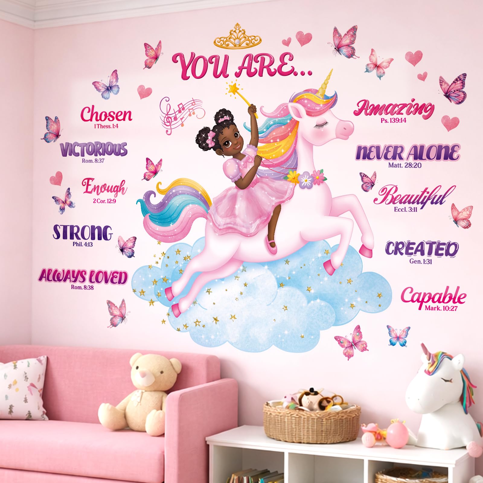Decowall Girls Black Magic B Black Magic Unicorn Wall Stickers - Afrocentric Motivational Quote Decals For Bedroom, Nursery, Playroom, Removable Peel And Stick (Sg2-2503)