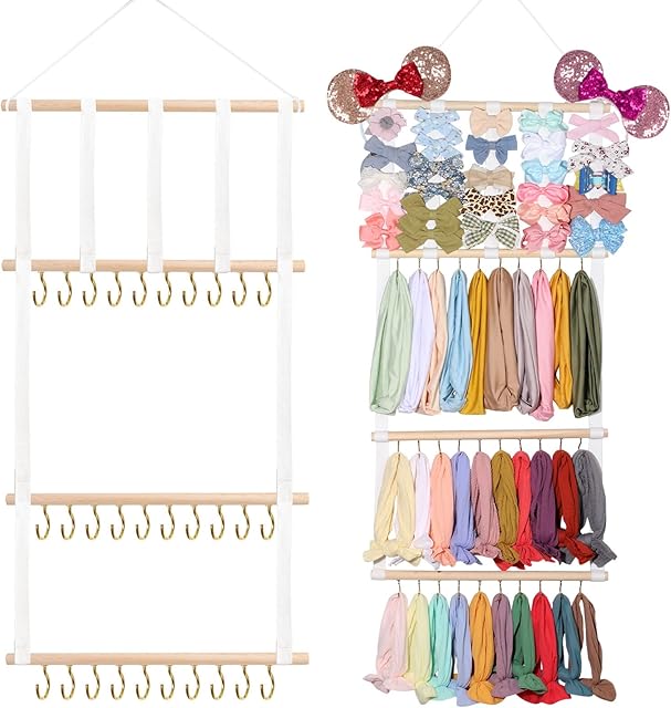 MOFASVIGI Baby Headbands Holder, Hair Bows Organizer for Baby Girls Hair Accessories Storage Hanging Display Stand for Wall Room Nursery Decor