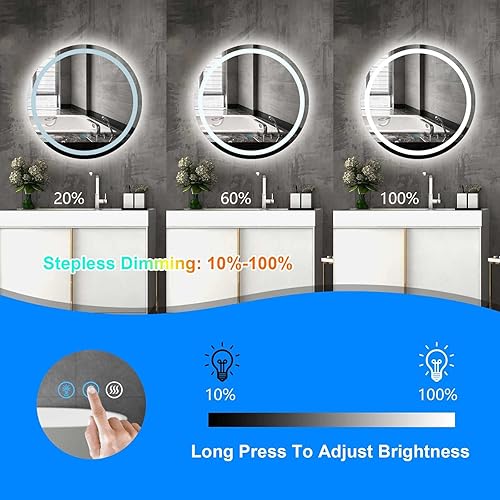 Miniatura 6 de Espejo de baño LED, espejo RGB de baño iluminado, control táctil, antivaho, función de memoria, espejo de tocador retroiluminado RGB para el hogar,