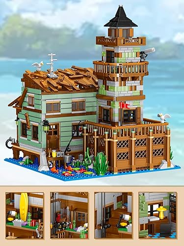 Miniatura 2 de Fishing Village Store - Juego de construcción de casa de 1881 piezas, kit de bloques de construcción de cabaña de madera, juguetes de arquitectura