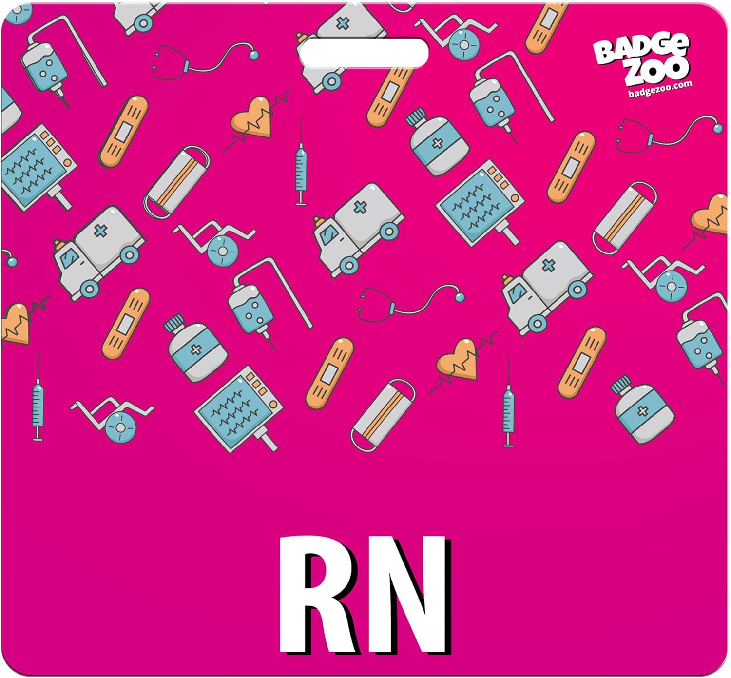 RN Badge Buddy - Pink with Medical Icons - Horizontal Badge Id Card for Registered Nurses - By BadgeZoo (20)