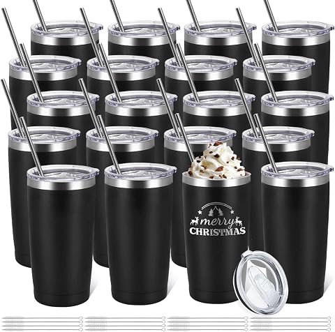 YOUKE OLA 20 Pack Stainless Steel Insulated Travel Tumblers with Straws, 20oz, B