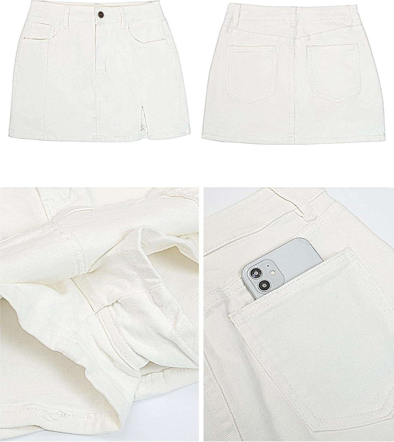 Vetinee Jean Skorts for Woman High Waisted Trendy Slit Stretchy Denim Skirt with Shorts Y2K Casual Summer Skorts Skirts - Image 6