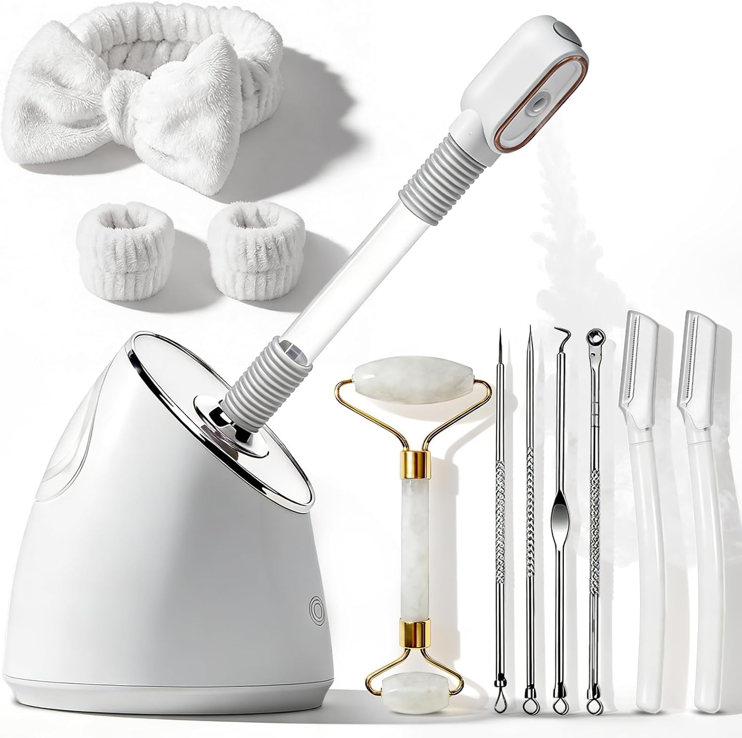 Pjordo Facial Steamer Spa Kit, Nano Ionic Face Steamer for Deep Cleaning Unclogs Pores, Warm Mist Humidifier Facial Steamer Professional Home Sauna Spa, Self Care Gifts for Women