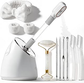 Pjordo Nano Ionic Facial Steamer Spa Kit: Deep Pore Cleansing, Blackhead Removal, 5pc Tools, Home Face Sauna for Women