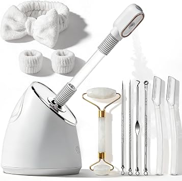 Pjordo Facial Steamer Spa Kit, Nano Ionic Face Steamer for Deep Cleaning Unclogs Pores, Warm Mist Humidifier Facial Steamer Professional Home Sauna Spa, Self Care Gifts for Women