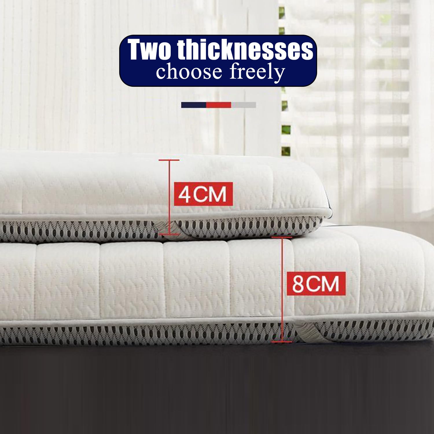 Coprimaterasso giapponese in memory foam, 4 cm/8 cm, traspirante, pieghevole, per il massimo comfort, 150 x 190 cm, ideale per casa, camper e viaggi