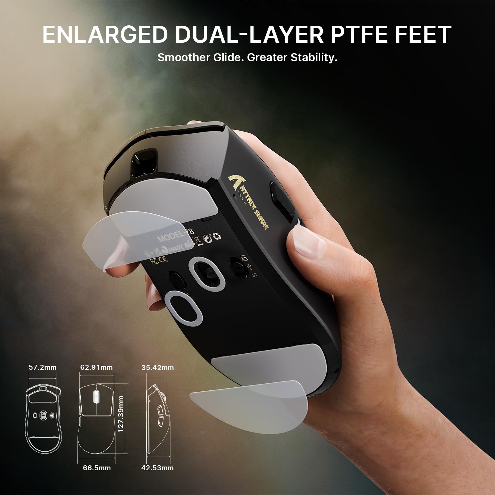 ATTACK SHARK V8 Mouse Gaming Wireless 8000Hz, Chip Nordic 54L15, Sensore PAW3950MAX, 59g SUPERLIGHT, 42000 DPI, 20000 FPS, Ergonomico, Bluetooth/2,4GHz/Cablato, Rivestimento Ice, PC/Mac, Bianco