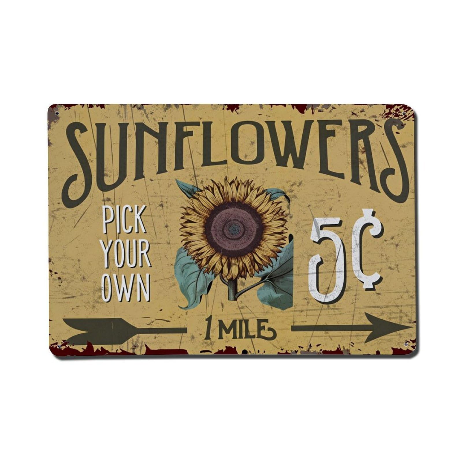 Sunflower Field Sign Pattern Print Vintage Tin Sign Retro Metal Wall Decor Metal Poster, Home Bar Garage Farmhouse Cafe Wall Art Decoration 8x12Inches